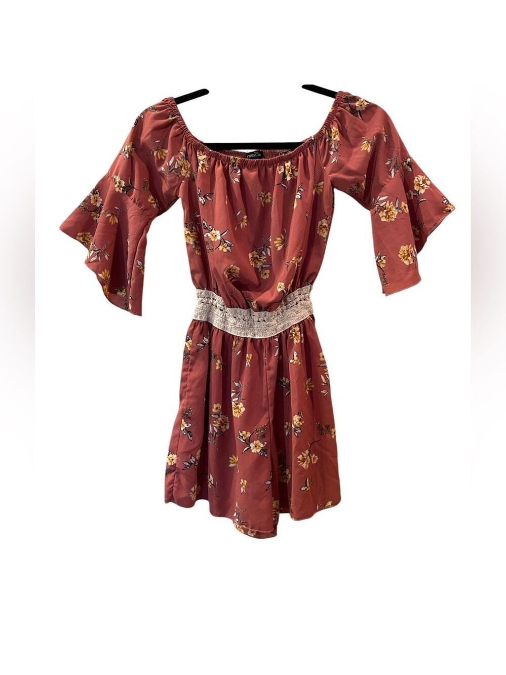 Rue 21 Rose Floral Pink Rose Off Shoulder Mini Romper Jr Women's Size Small